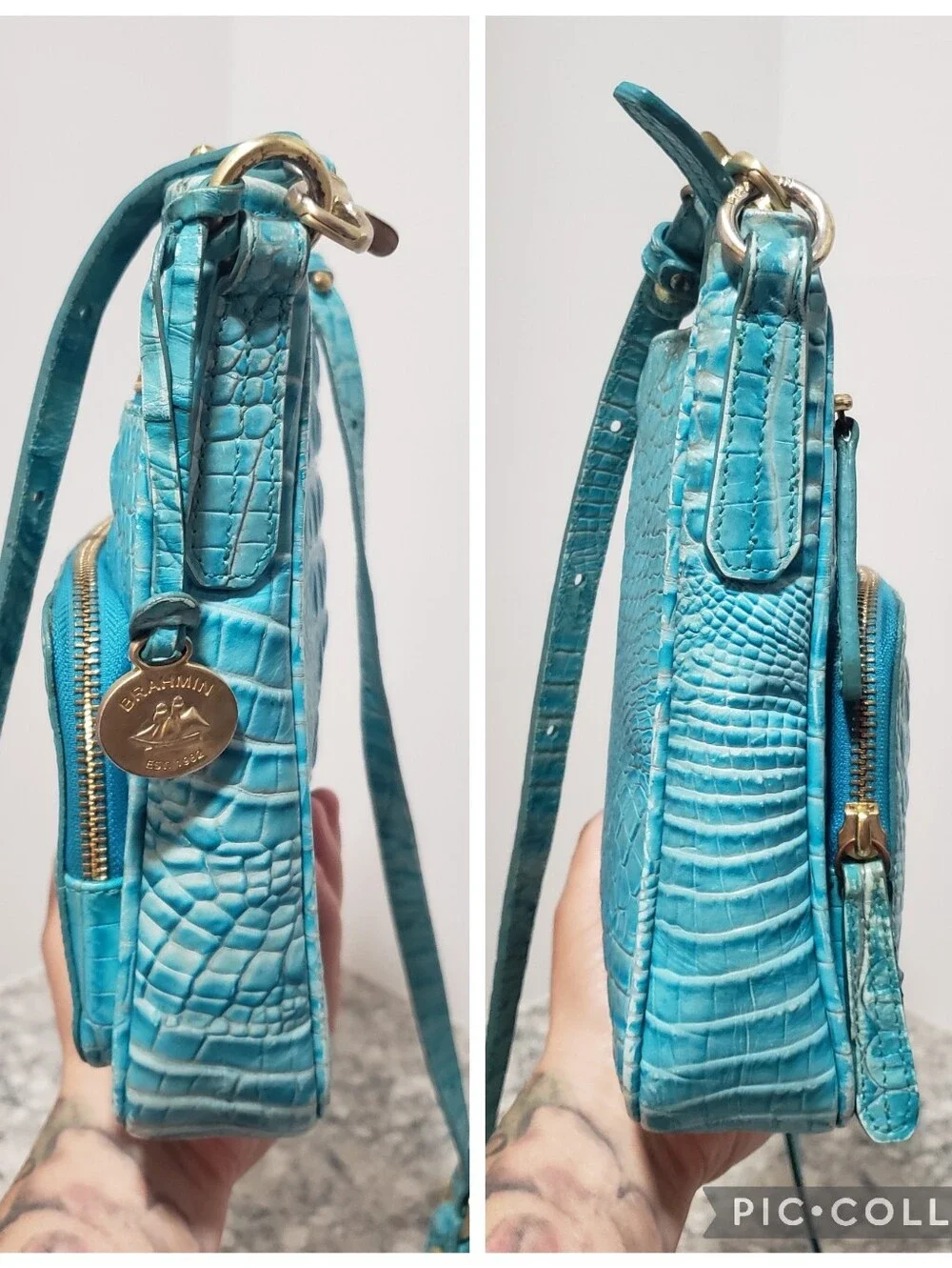 Brahmin Cleo Capri Turquoise Blue Leather Crossbody Bag